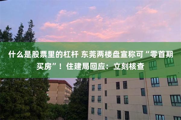 什么是股票里的杠杆 东莞两楼盘宣称可“零首期买房”！住建局回应：立刻核查